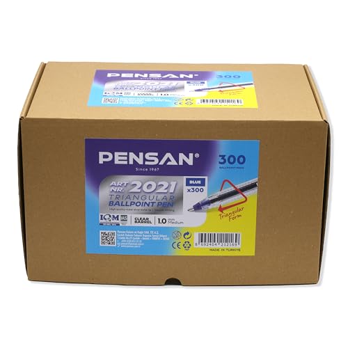 Image of PENSAN Blue Ballpoint Pens,1.0 mm Medium Point, Blue Pens, Ergonomic Triangle Grip, Smooth Writing, 300-Count Pack of Bulk Pens