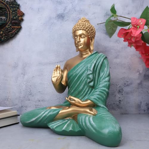 Image of The Advitya Buddha Idol for Home Decor|Buddh /Gautam Buddha /Shakyamuni Statue Figurine Showpiece for House Warming Birthday Corporate Gift|Home Decoration Items for Living Room (Sea Green - 14.5 inch)