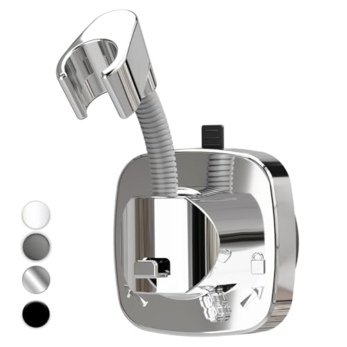 SIGERIO Suction Cup Shower Head Holder-360 Adjustable. Adhesive Shower Head Hanger with Hook. No drill Shower Handle/ Hose Bracket. Tool-Free Wall Mount for Handheld Showerheads. Fits Bathroom and RV