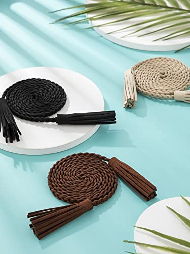 Geyoga 5 Pieces Rope Belt for Women Skinny Woven Boho Belt Braided Stretch Thin Tassel Waist Rope Chain Accessories for Skirt Dress, Christmas Party3