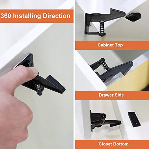 Cabinet Locks Child Safety Latches - Okefan 12 Pack Baby Proofing Cabinets Drawer Lock Adhesive Latch For Kids Proof Drawers No Drilling Tools Needed (Black) #TOP6