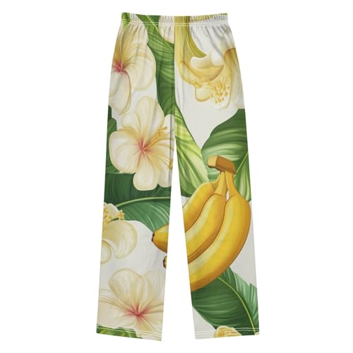 ZZXXB Banana and Flowers Boys Long Pants Soft Trousers Elastic Waist Kids Lounge Bottoms with Pockets S-XL2