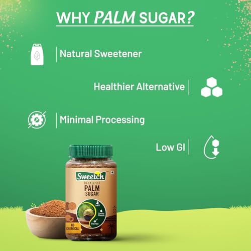 Image of Sweetch Pure Palm Sugar 350g Jar Each (Pack of 2) | Natural Low GI, Unrefined, Traditional Sweetener | Mineral Rich & No Chemicals | Healthy Substitute to White Sugar for Baking, Desserts, Tea, Coffee & Daily Cooking