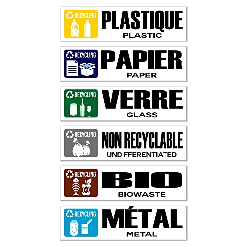GamesMonkey® - Autocollants de collection Recyclables poubelle - FR - V1 - Illustrés imperméables lavables - Français Anglais - Vinyle brillant DH (15 x 4...