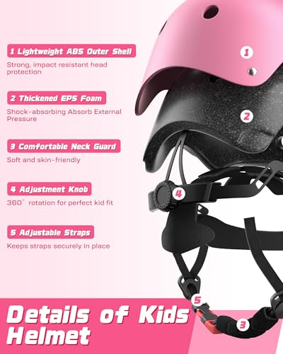Kids Bike Helmet Set, Adjustable Helmet for Ages 2-3-5-8-14