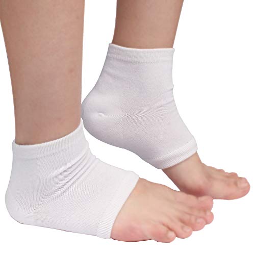 Open Toe Moisturizing Socks - Gel Heel Sleeves for Dry Cracked Feet  Silicone Spa Socks (White)