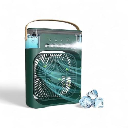 Image of Portable Air Cooler with Water Tank, White, Personal Evaporative Cooling Fan with Handle, Multiple Speed Settings