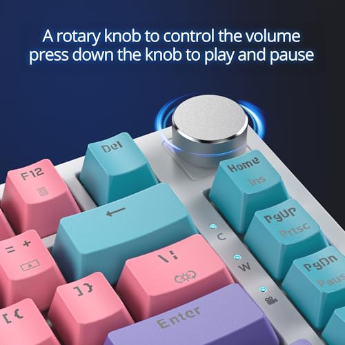 Image of Fogruaden Wired Hot Swappable 75% Percent Mechanical Keyboard, Red Switch, TKL Pink Mechanical Keyboard, Gasket Mount, RGB Backlit Compact Gaming Keyboards with Volume Knob(Pink)