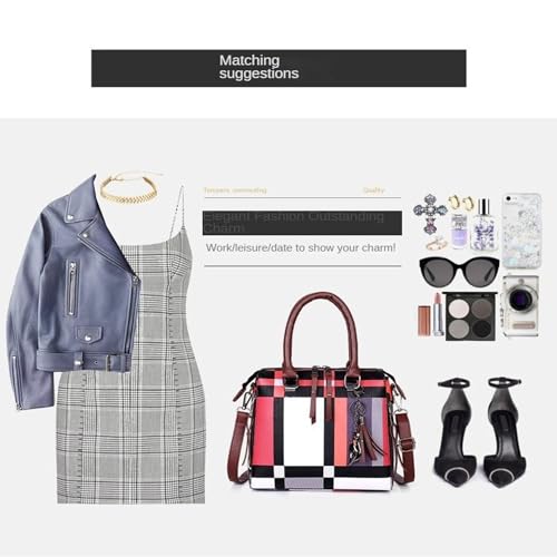 JZ - Bolso tote para mujer, set de 4 piezas, bolso de hombro, bolso bandolera y bolso satchel con estampado a cuadros y cremallera miniatura 3