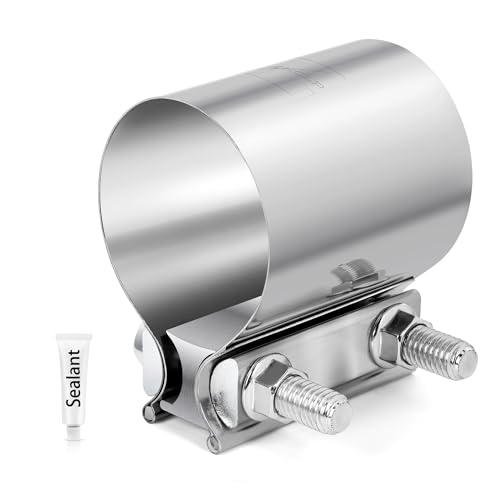 ZEHCLP 1pcs 5.0 inch Exhaust Clamp Butt Joint 304 Stainless Steel Band Clamp Sleeve Couple Catalytic ConvertersMuffler (1 5.0 inch)