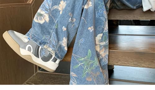 Men American Style Street Printing Loose Fit Sensibility Bell Bottoms Casual Jeans3