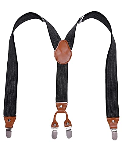 Bretelles de 35 mm homme Basic Sense en cuir véritable et dos en Y avec clips robustes