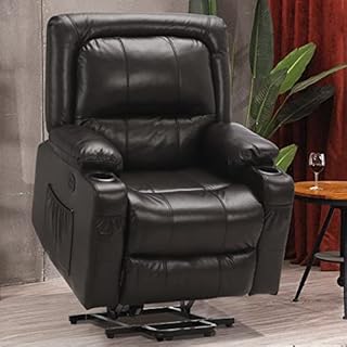 B BAIJIAWEI Power Lift Recliner Chair - Breath Leather Electric Recliner for Elderly - Heavy Duty Reclining Chair with Side Pockets, USB Charge Port & Massage Remote Control (Brown)