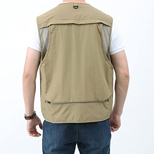 Perbai Mens Utility Fishing Cargo Vest Summer Outdoor Work Photo Safari Travel Vest Jacket(Khaki-M) #TOP4