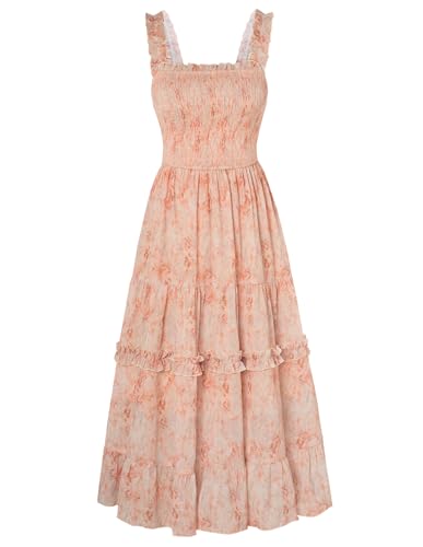 Image of Scarlet Darkness Floral Dress for Women 2026 Flowy Sundress Smocked Cottagecore Dresses
