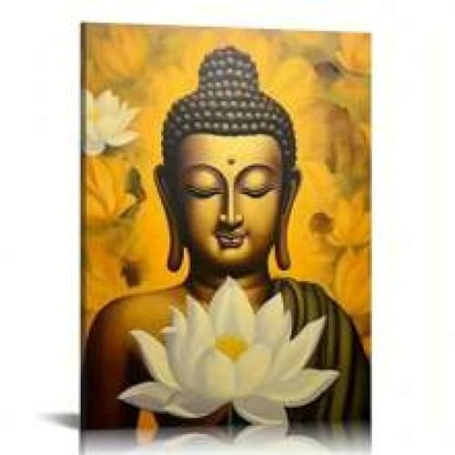 Toile fleurs de lotus Bouddha pour déco de chambre zen | Poster mural 21x30cm