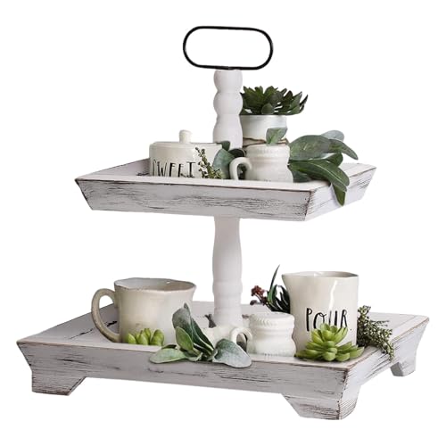 Soporte de bandeja de 2 niveles de madera rectangular para buffet de postres 2