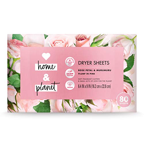 Love Home and Planet Dryer Sheets, Rose Petal & Murumuru, 80 count