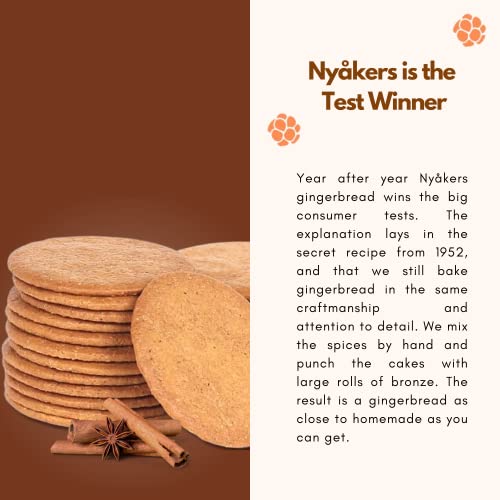 Nyakers Pepparkakor Swedish Ginger Snaps Cookies, Vegan Cookies, Dairy-Free Snacks, Gourmet Cookies, Food Gift for Holidays, Valentines, Thanksgiving - Red Tub, 10.58oz