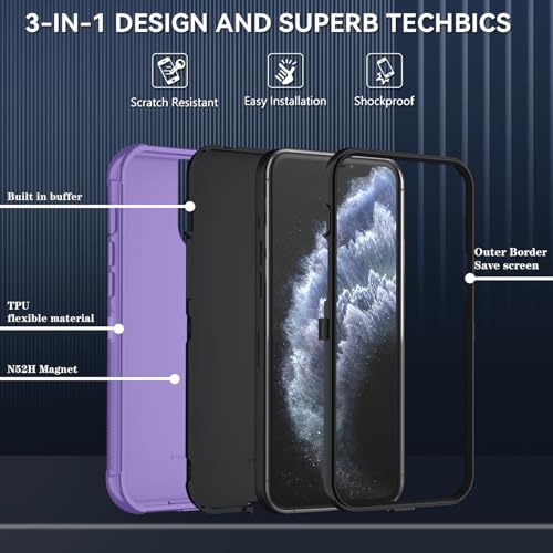 Image of SunStory Compatible with iPhone 11 Pro Case with HD Screen Protector, 3-Layer Heavy Duty Full-Body Cover,3 in 1 Hybrid Protective Case for iPhone 11 Pro 5.8 inch,Violet