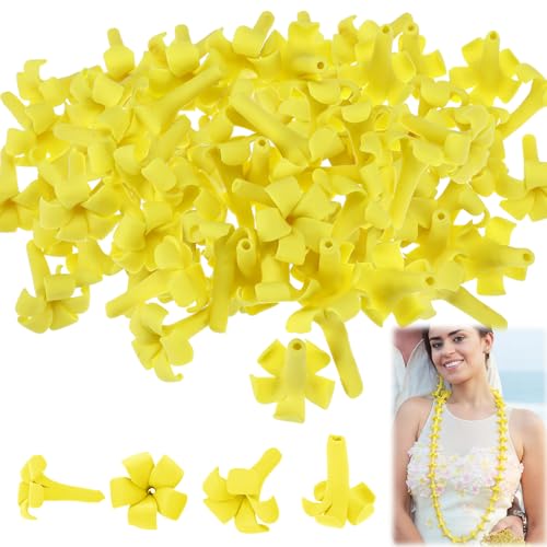 Jutom 50 Pcs Puakenikeni Clay Flowers Beads 20mm Handmade Pikake Clay Bead with Pre-drilled Holes Hawaiian Pikake Flower Beads for Earrings Necklaces Jewelry Making DIY Craft Supplies(Yellow)