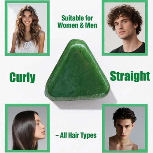 Image of Nature Herbal Seven Green Triangle Shampoo Bar Soap with multyfunction, Oil Control, Dandruff Removal, Smoothening, Platycladus Usman Grass Hair Care 100g (Pack Of 1)