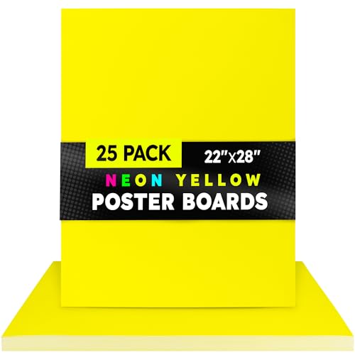 Image of Hygloss Large Poster Board 22x28 - 25 Neon Yellow Single Color Bulk Pack - 10 Pt. Thickness Colored Poster Board Paper for Projects, Signs, Displays - Posterboard Multipack 22 inch x 28 inch