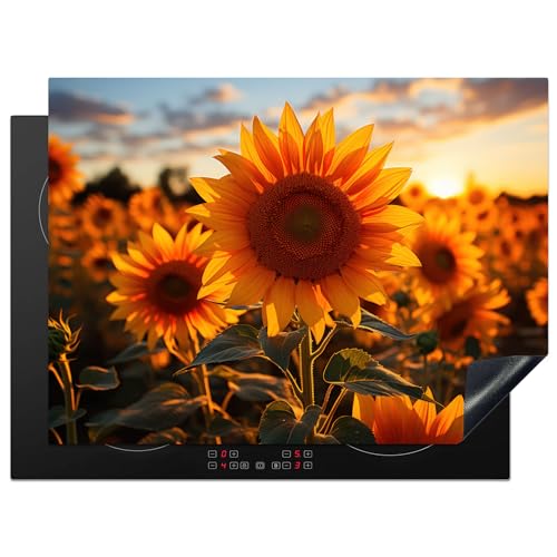 KitchenYeah© Coperchio Piano Cottura 70x52 cm Cucina Copri Fornelli Tappetino Induzione Antiscivolo Piastra Protezione Fiori - Girasole - Tramonto - Giallo
