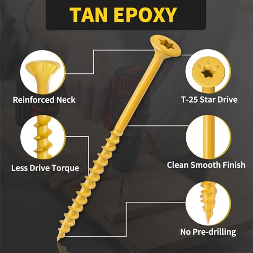 Image of Wood Screws 3 Inch, FIXLINK Deck Screws #10 x 3, 50pcs, Epoxy Coated, T25 Star Bit Above 1500 Hour Salt Spray Coating Outdoor Decking Screws Excellent Rust Resistant for Outdoor Wood Fence