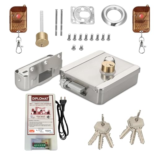 Image of Elove Diplomat Polished Stainless Steel Electronic Door Lock for House & Outdoor Main Gate with 2 Remote | Smart Security Lock | Heavy Duty Automatic Gate Lock