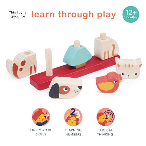 Image of Mentari Interactive Pet Stacker Toy, 6-Piece Set, Kitten, Puppy, Bird, Base Board with Pegs