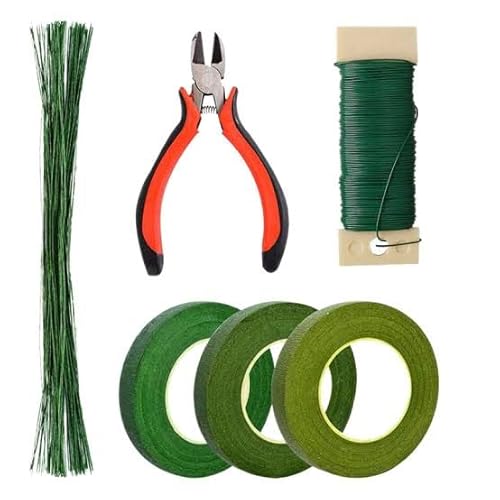 Floral Tape Arrangement Kit - 4 Pcs Floral Tape, 22 Gauge Paddle Floral Wire, 26 Gauge Floral Wire Stems & Floral Wire Cutter For Bouquets Banquets, Diy Flower Crafts & Wreath Making Supplies #TOP1