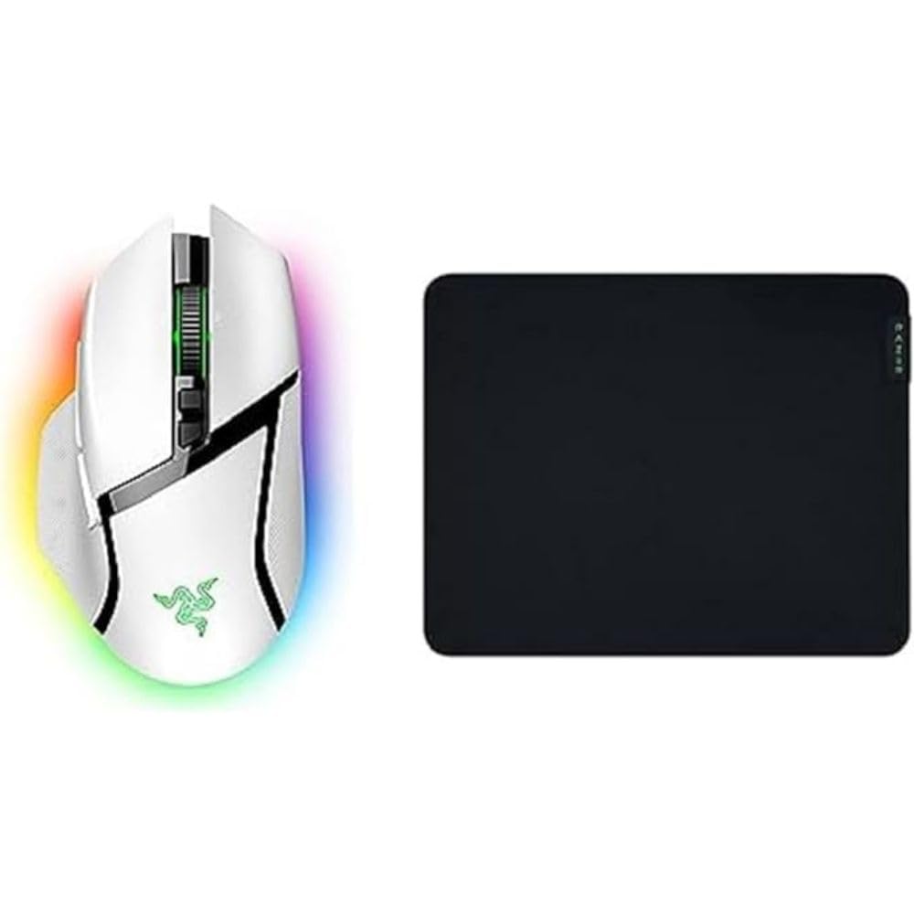 Razer Basilisk V3 Pro + Gigantus V2 Medium - Alfombrilla de ratón blanda mediana para juegos, velocidad y control & Ratón inalámbrico blanco ergonómico Esports, sensor 30K
