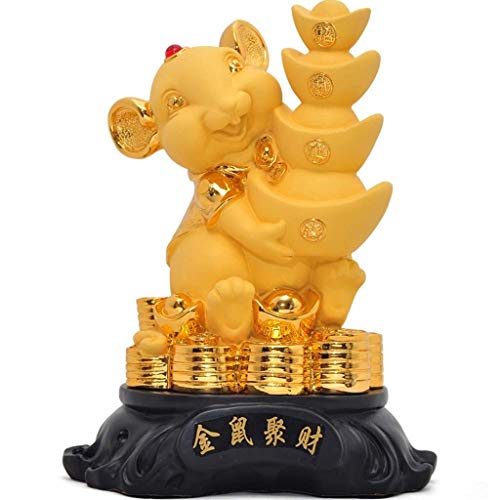 HDBCYUAZ 2020 Año Chino del Zodiaco de la Rata Gran tamaño Regalos Oro Resina con Feng Shui Lingotes/Yuan Bao Colección Figuras los Decor Estatua Decoraciones Nuevo