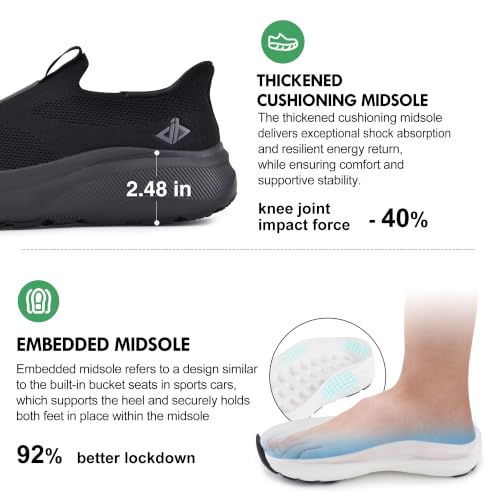 Image of JACKSHIBO Mens Slip Ins Free up Hands Shoes Wide Toe Box Arch Support Orthopedic Walking Sneakers