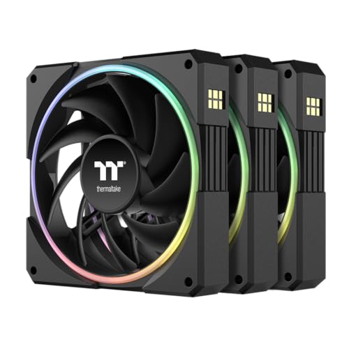 Image of Thermaltake TS140 EX RGB 140mm; Embedded Temperature Sensor; PWM 500~2000 RPM; MagForce 2.0; Airflow 93.35 CFM; Hydraulic Bearing; TT RGB Plus 3.0; Controller Included; 3-Pack; Black; CL-F208-PL14SW-A