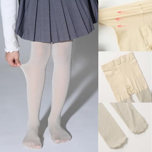 LOLANTA Girls Shimmer Tights Kids Semi Opaque Shiny Dance Stockings 2 Pack Ultra Soft Stretchy Pantyhose 3-12 Years3