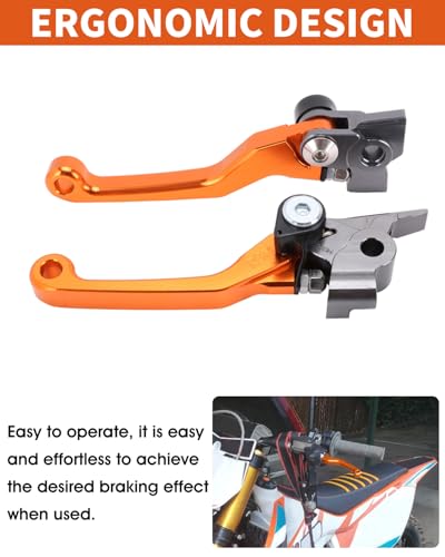 JFG RACING Dirt Bike Foldable Clutch Brake Levers,CNC Breakaway Levers for 125 150 250 300 350 450 500 SX XC EXC SXF EXCF XCW XCF TPI XCFW SMR-Orange