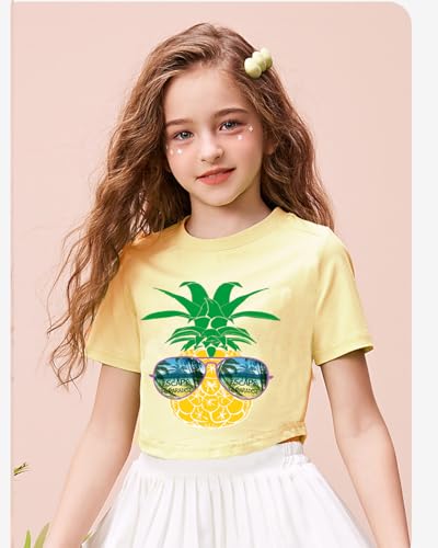 Image of DDSOL Girls Crop Tops Summer Palm Tree Sunset Beach Shirt Hawaii Short Sleeve Tropical Tshirts for Teen Girl 6-14 Years