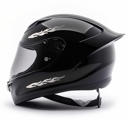 Image of customTAYLOR33 High-Intensity Grade Premium Reflective Tribal Flame Helmet Decals, Motorcycle Safety Sticker Decals (White /Silver /Chrome)