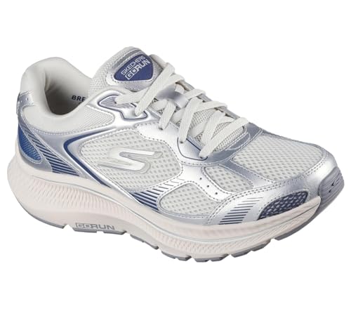 Skechers Tenis Go Run Consistent 2.0 Volt para Mujer, Piel Plateada y Ribete Azul Marino, 39 EU