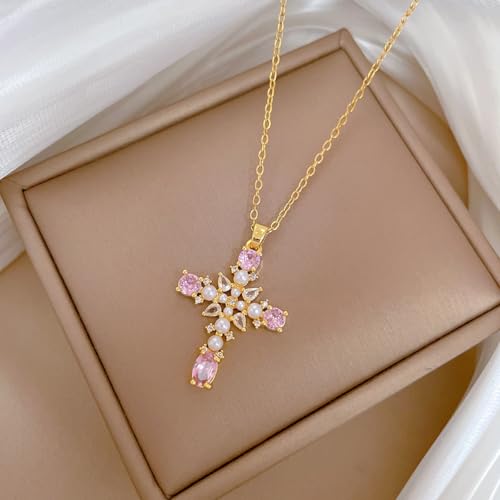 Collier croix de perles micro-incrusté TABOJS, acier durable anti-décoloration - 2