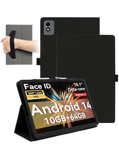 Étui magnétique pour tablette Tuohaitime C30-JZB 10,1" - Résistant aux chocs avec fente pour stylo, étanche, résistant aux rayures, support multi-angles avec dragonne, fin et durable - Noir