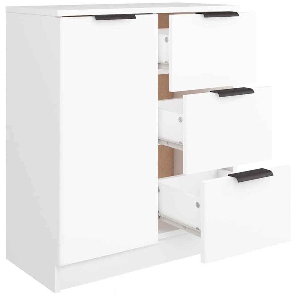 Shally Dogan Credenza in Legno Bianco con 1 Anta 3 Cassetti, Cassettiera Console Salvaspazio, Madia Multiuso Ideale per Ingresso, Soggiorno, Bagno, Ufficio, Maniglie Metallo, 60 x 30 x 70 cm (Bianco)