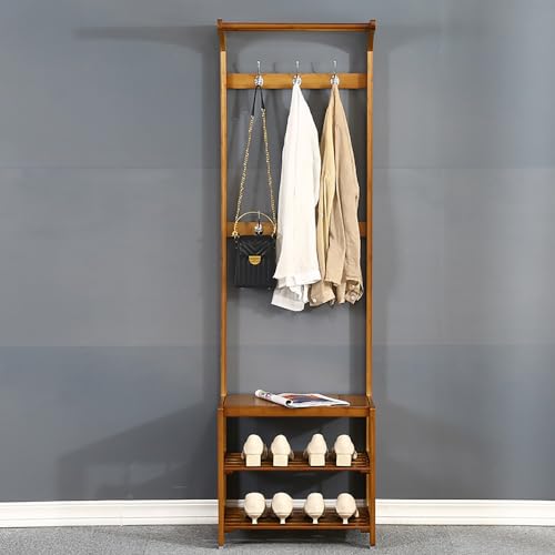 Portant à vêtements en bambou marron clair avec étagère basse
