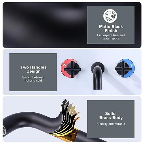 Arcora AR9202500B Wall Mount Tub Filler Matte Black, Arcora Bathtub Faucet Long Spout Reach thumb #5