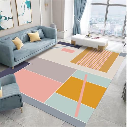 RUGMRZ alfombras para la Cocina 150x200cm Rosa Y Gris, Patrones geométricos Modernos para dormitorios de niñas en la Sala de Estar