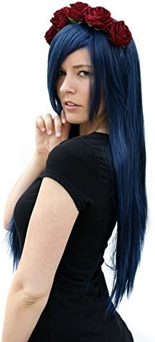 Prettyland C942 Long Women Wig Straight Silky Layered Hair 80 Cm Long with Bangs Dark Blue, Blue dark-blue - Image 4
