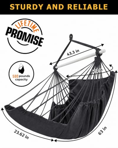 Image of ADVOKAIR Hammock Chair Swing 500lbs Steel Bar Multi-Size Bedroom&Porch | Anti-slip Rings, Adjustable Strap and S-hook, Easy Assembly, Indoor&Outdoor