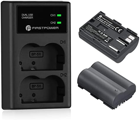 FirstPower BP-511 BP-511a Battery 2-Pack 2200mAh and Dual USB Charger for Canon EOS 5D 10D 20D 20Da 30D 40D 50D 300D D30 D60 and More Camera